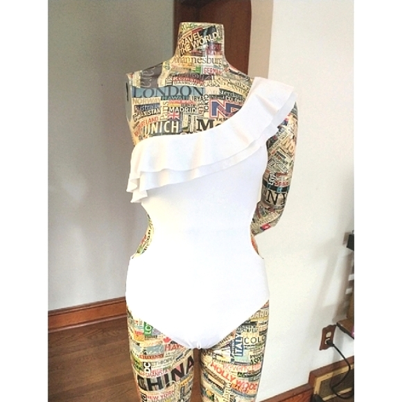 other Other - HEAT WAVE SALE!White Ruffle One Shoulder Swimsuit With Cut-outs, sz Medium/Large